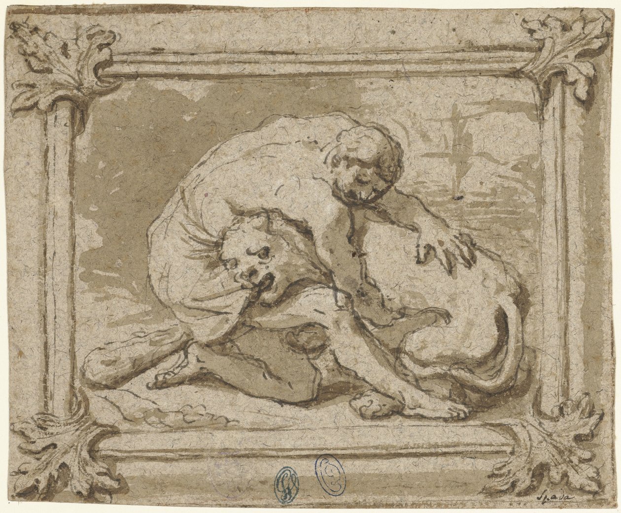 Hercules Fighting the Nemean Lion by Lionello Spada