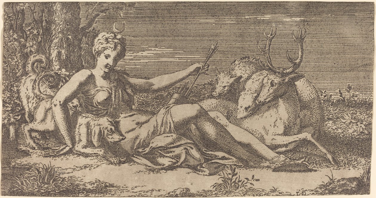 Diana Resting by Léon Davent after Francesco Primaticcio