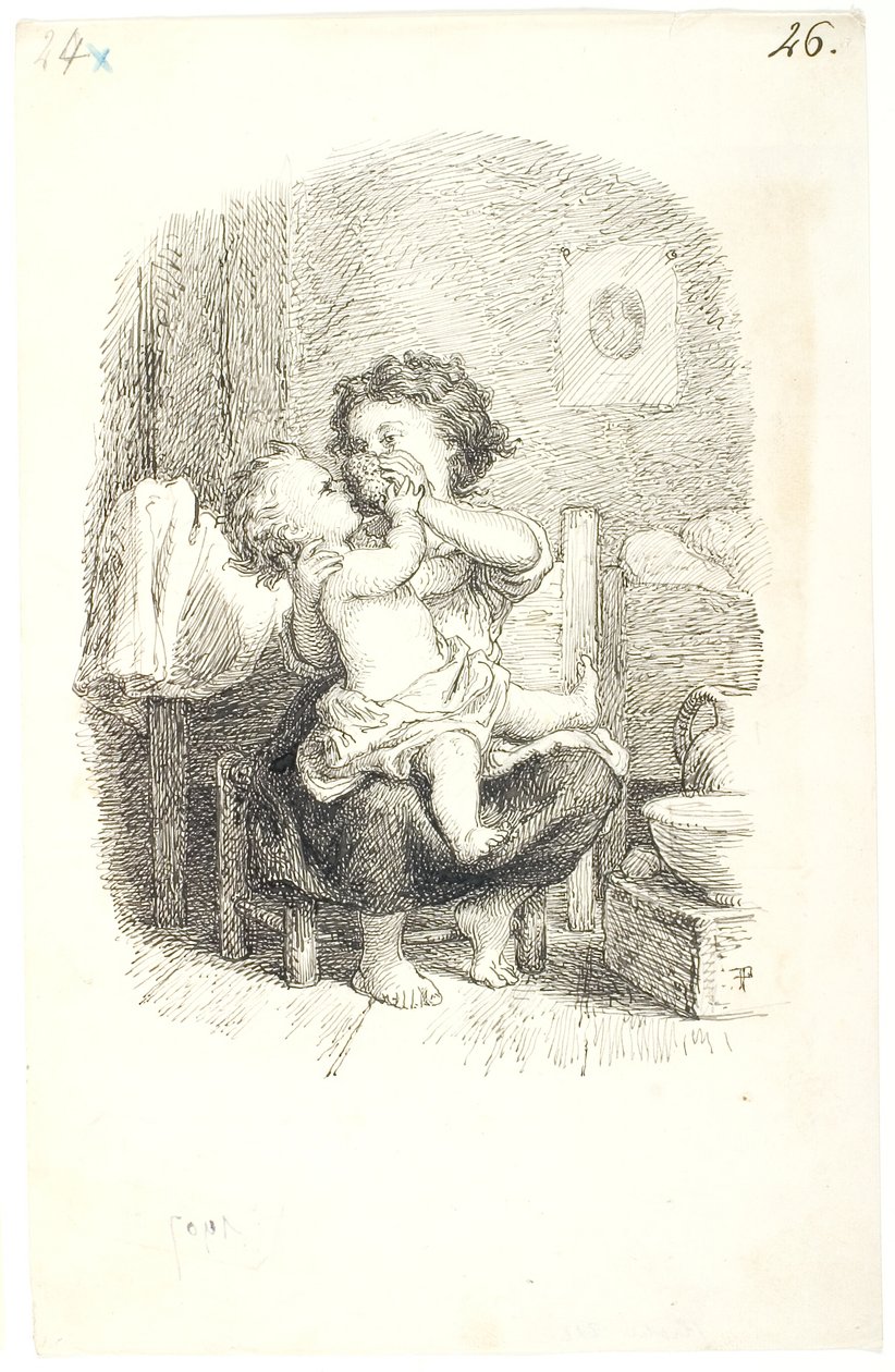 Little Girl Bathing a Smaller Child by Lorenz Frølich