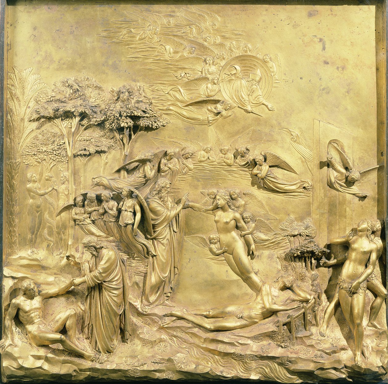 The Story of Adam, one of the original panels from the East Doors of the Baptistery (post restoration) by Lorenzo Ghiberti