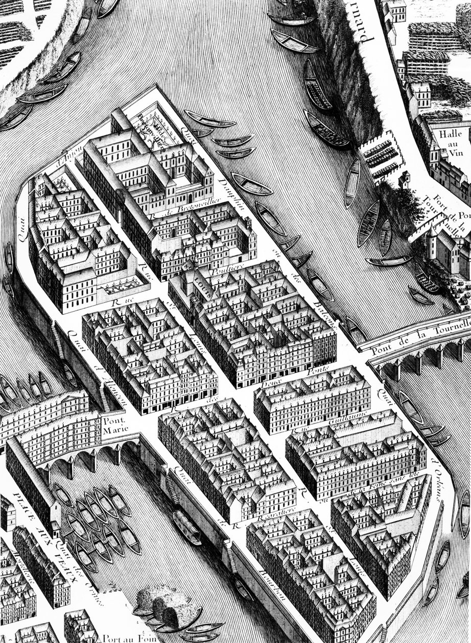 The Ile St. Louis, detail from the Plan of Paris, known as the Plan de Turgot, engraved by Claude Lucas (detail) by Louis Bretez