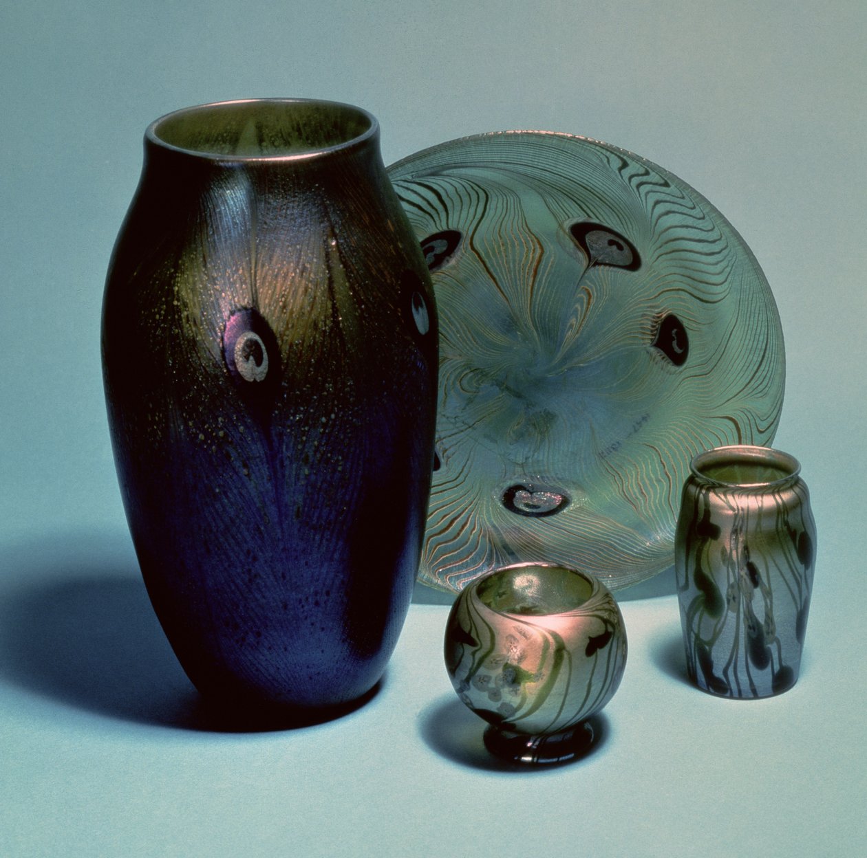 Tiffany favrile plate and vases by Louis Comfort Tiffany