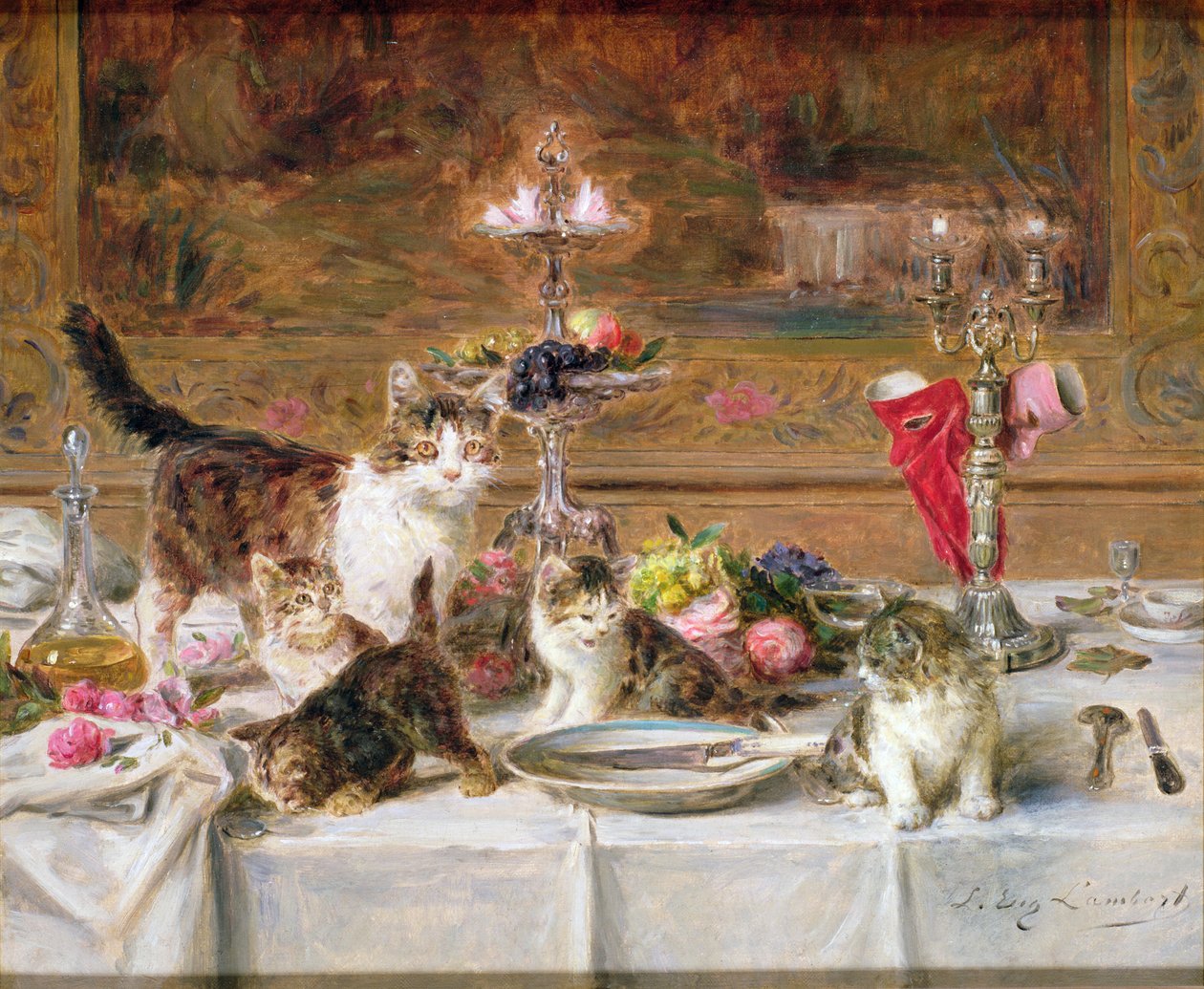 Kittens at a Banquet, 19th Century by Louis Eugene Lambert