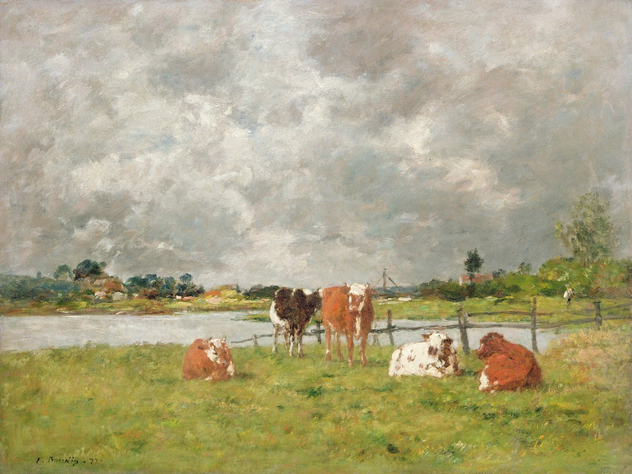 Cows in a Field under a Stormy Sky, 1877 by Eugene Louis Boudin