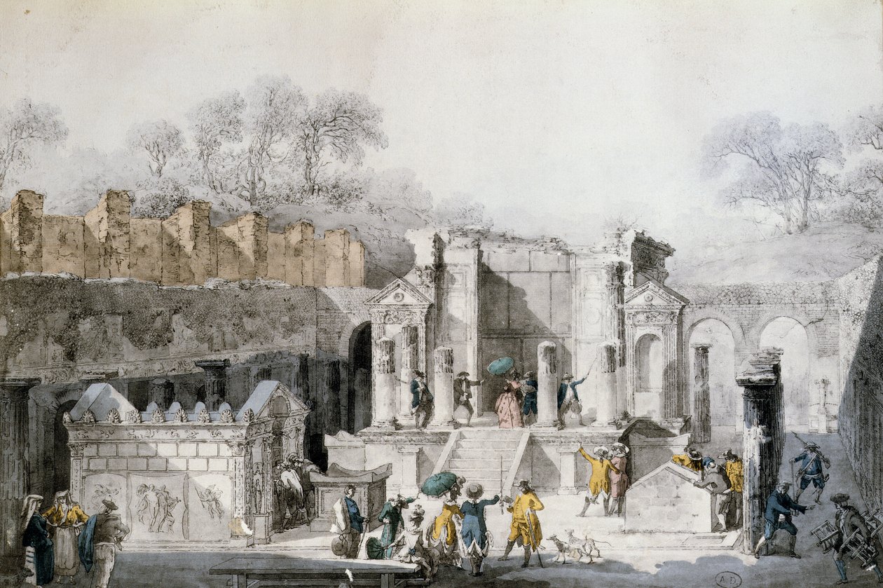 Tourists at the Temple of Isis in the Ruins of Pompeii by Louis Jean Desprez