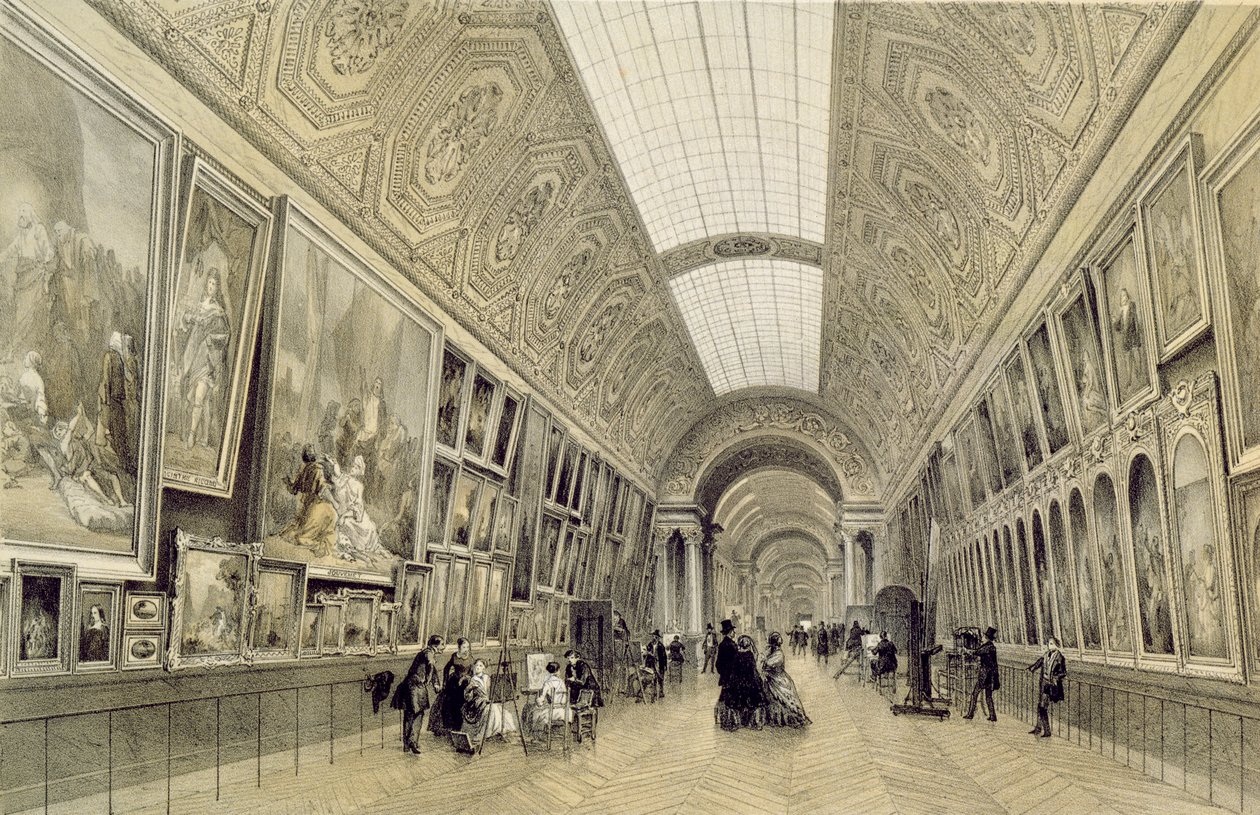 View of the Great Gallery at the Louvre, c.1850-70 by Louis Jules Arnout