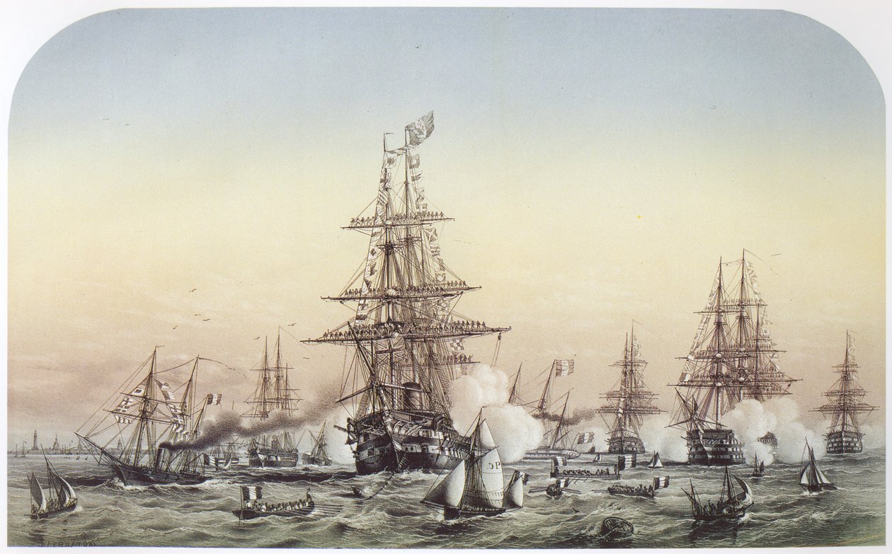Napoleon III in Calais, visiting the British squadron departing for Crimea. 14th July 1854 by Louis Le Breton