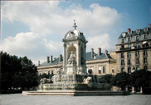 View of the Fontaine des Quatre-Eveques, Place Saint-Sulpice, built in 1844 by Louis or Ludovico Visconti