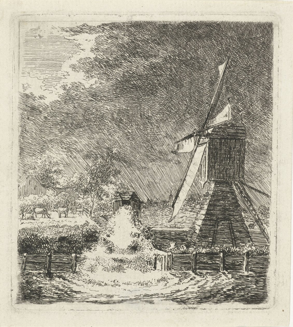 Mill in a Polder Landscape by Louis Bernard Coclers