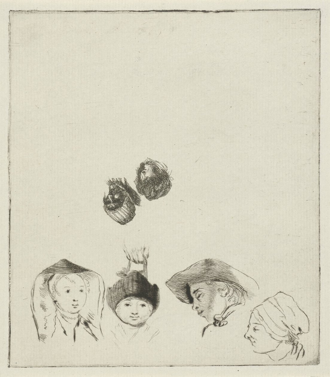 Study Sheet with Six Heads by Louis Bernard Coclers