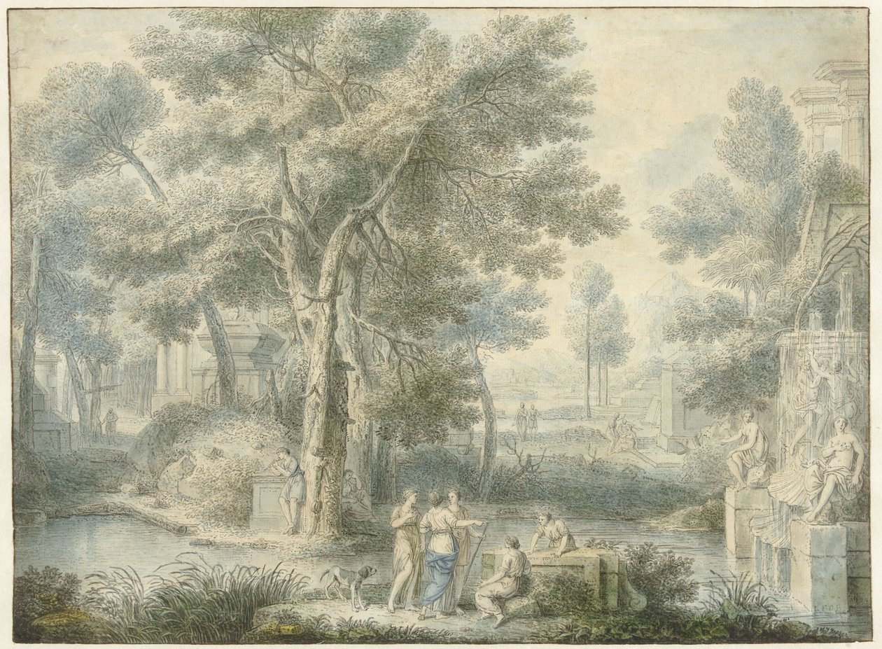 Arcadian Landscape with a Fountain on the Right by Louis Fabritius Dubourg