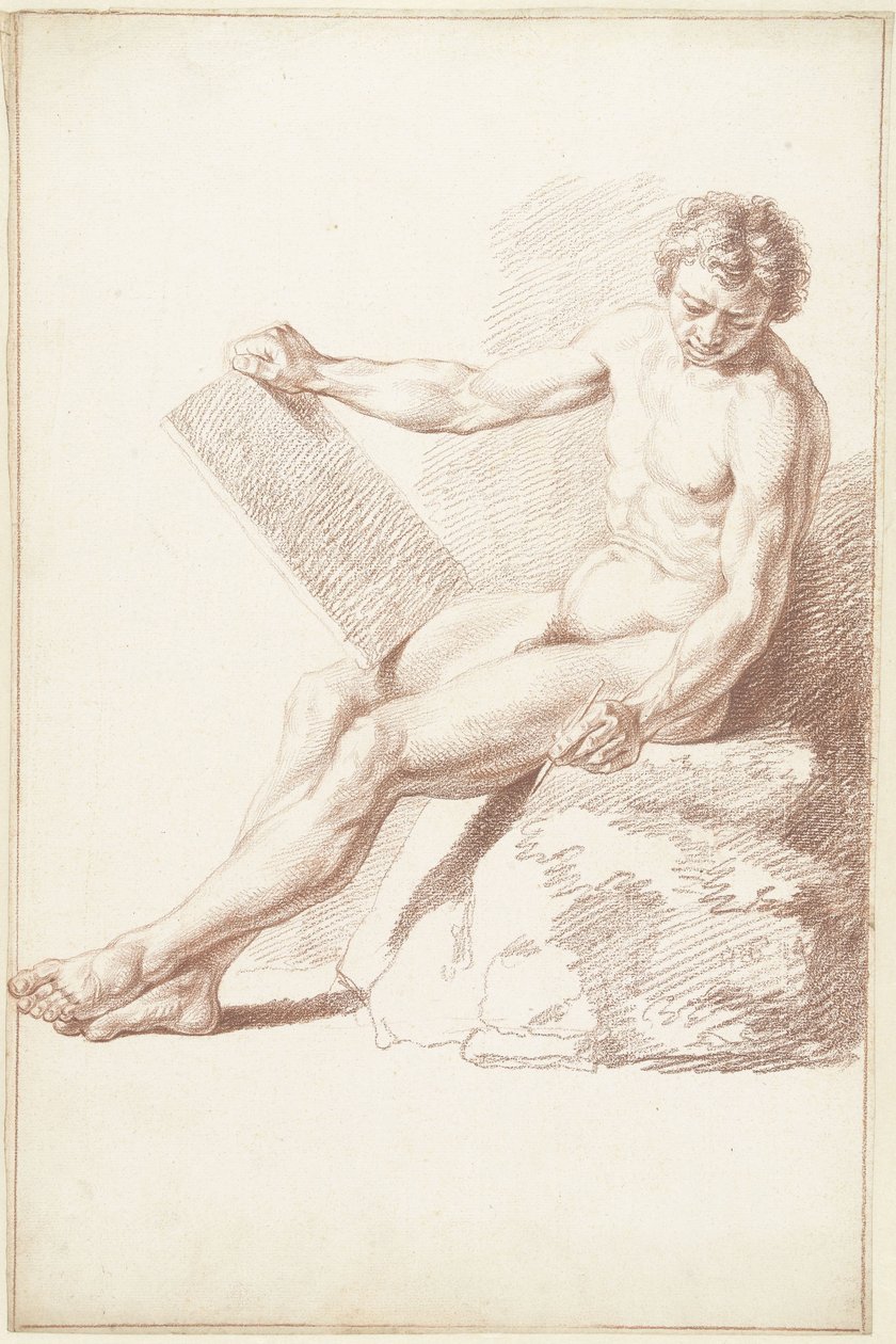 Seated Academy Nude, as Draftsman by Louis Fabritius Dubourg