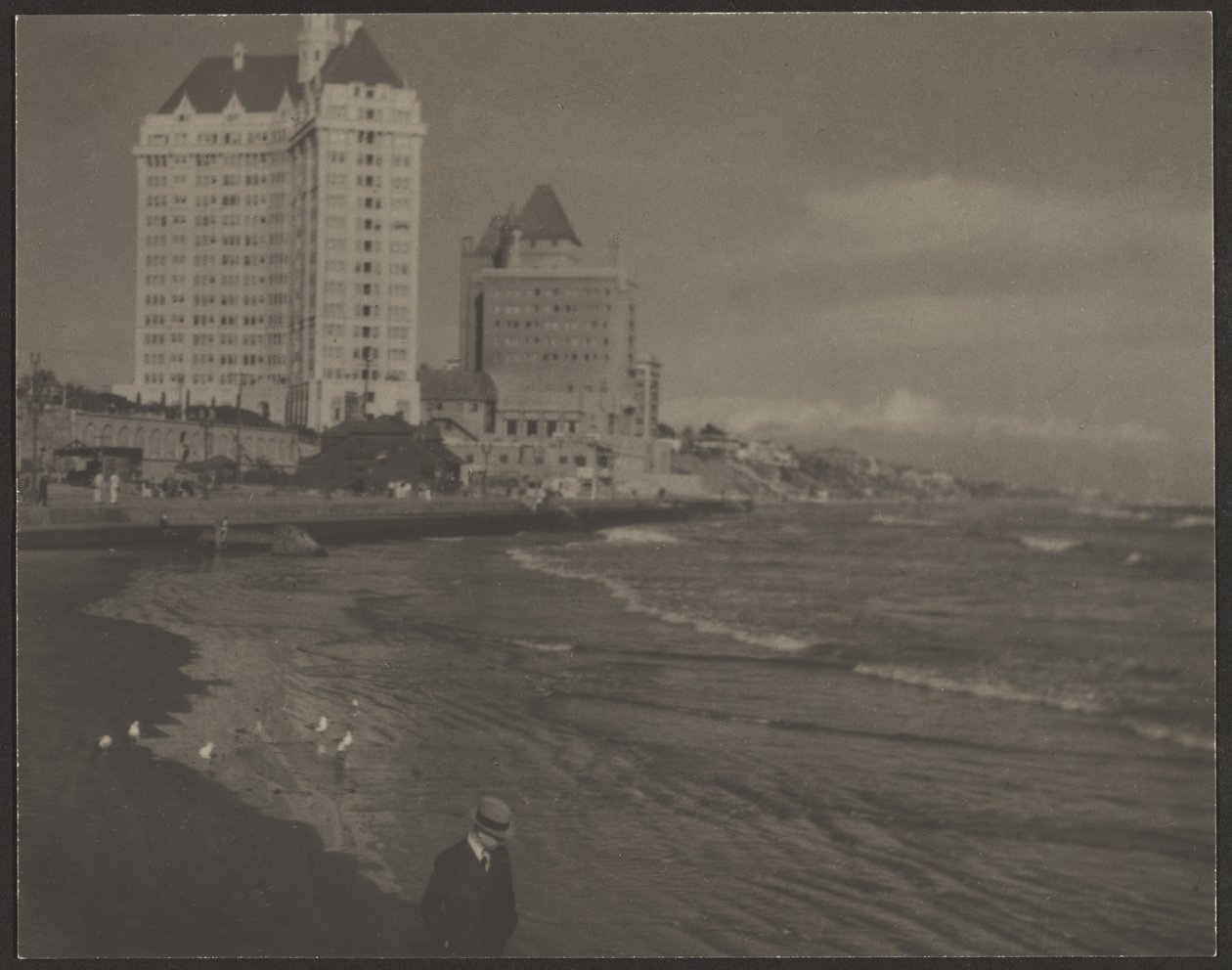 Beach Scene with Highrise by Louis Fleckenstein