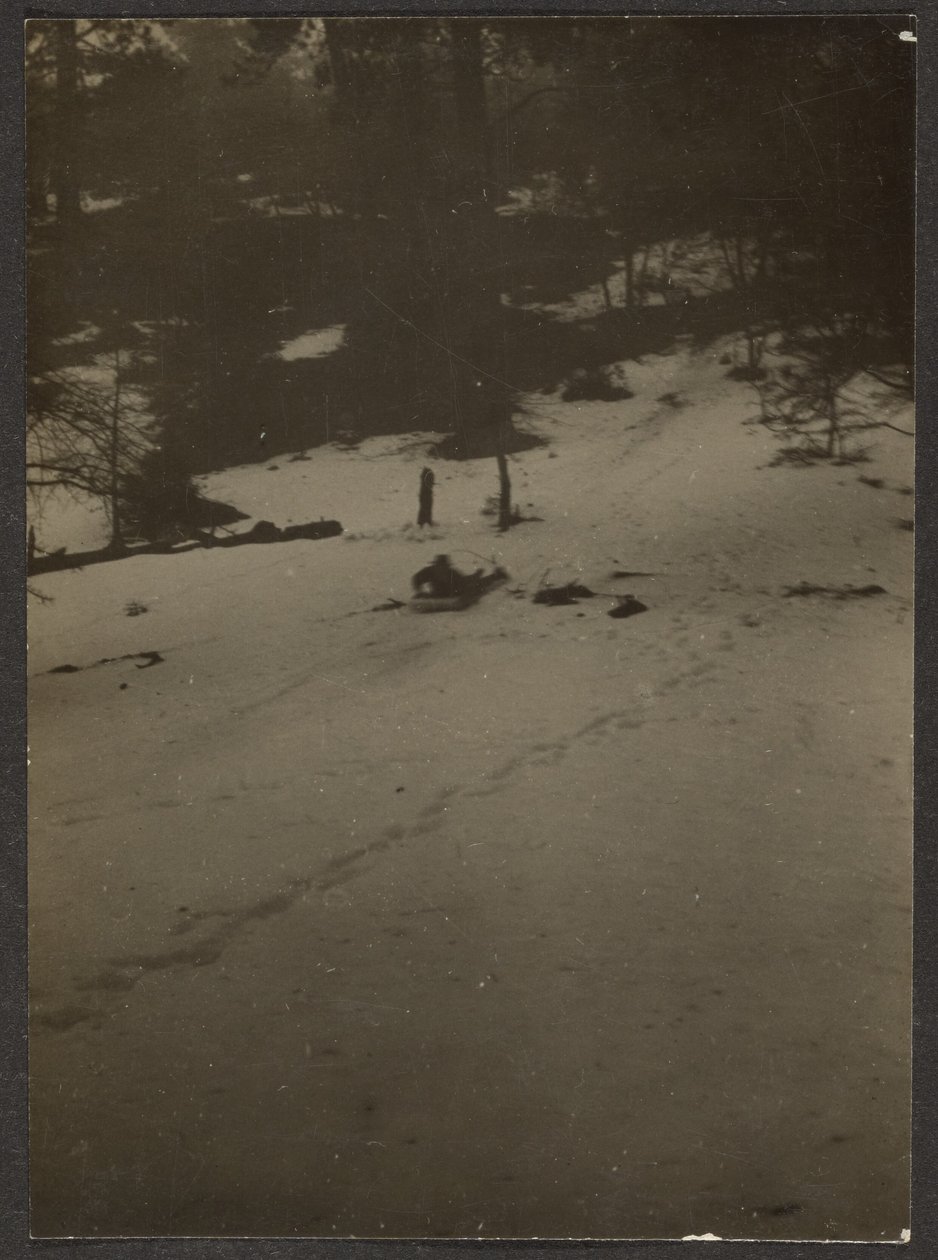 Child Sledding Down Hill by Louis Fleckenstein