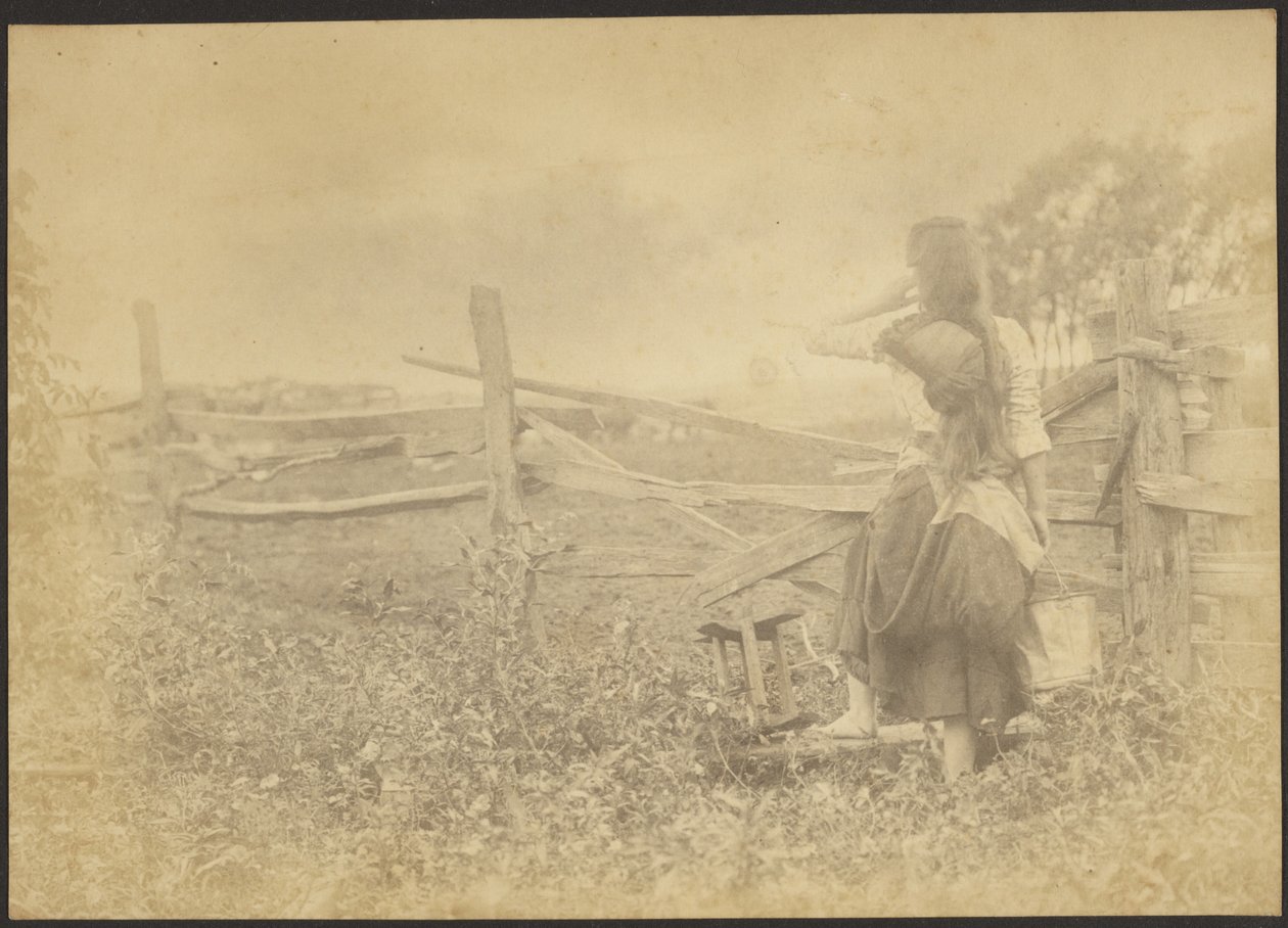 Girl with Pail at Fence by Louis Fleckenstein