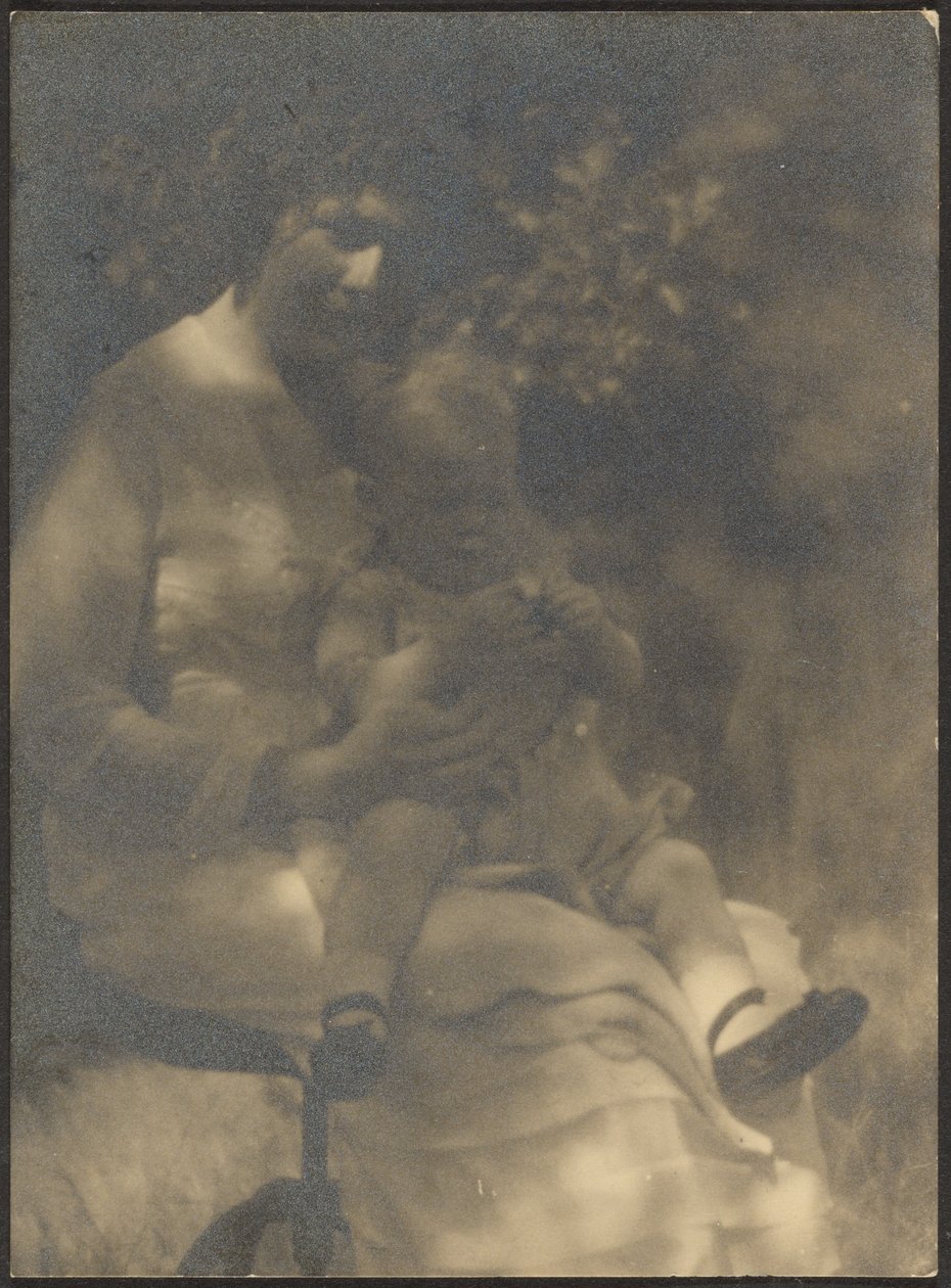 Woman and Child Seated in Garden by Louis Fleckenstein