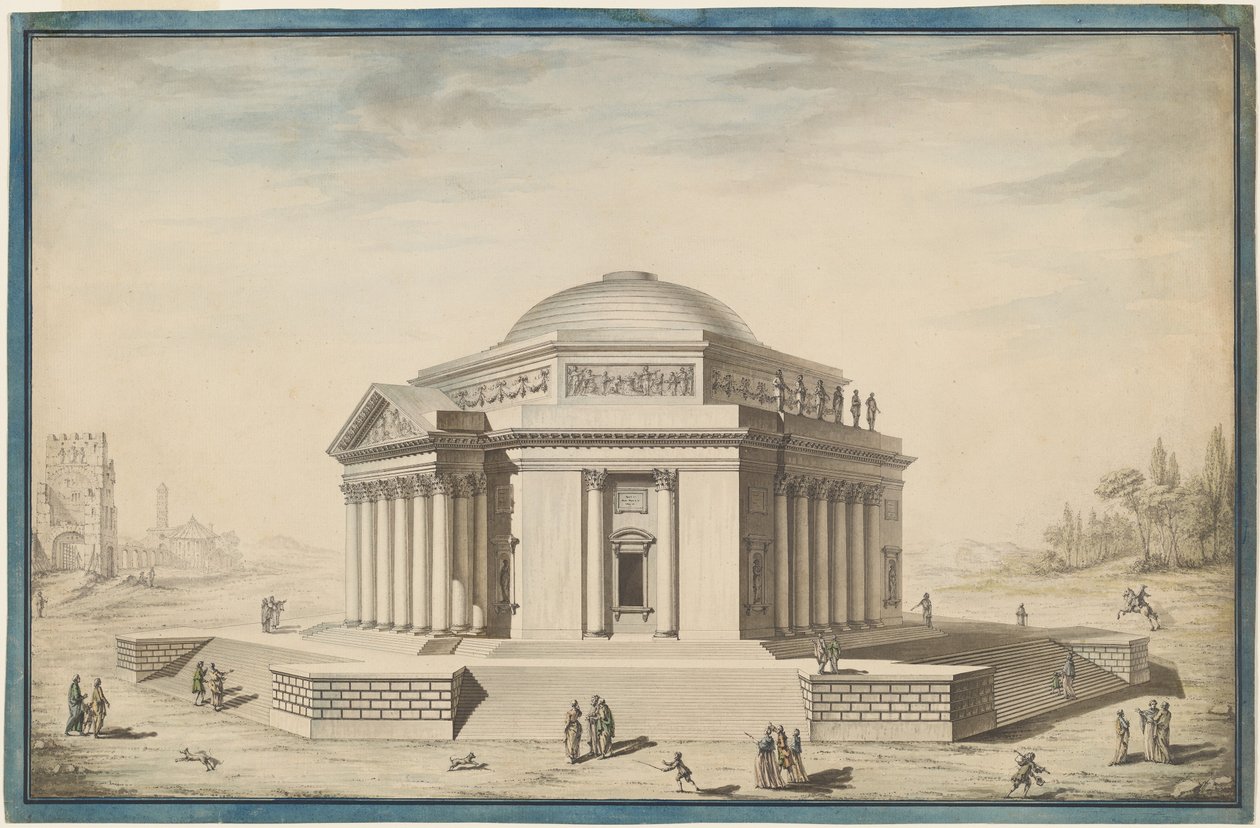 Hexagonal Temple in an Italianate Landscape by Louis Gustave Taraval