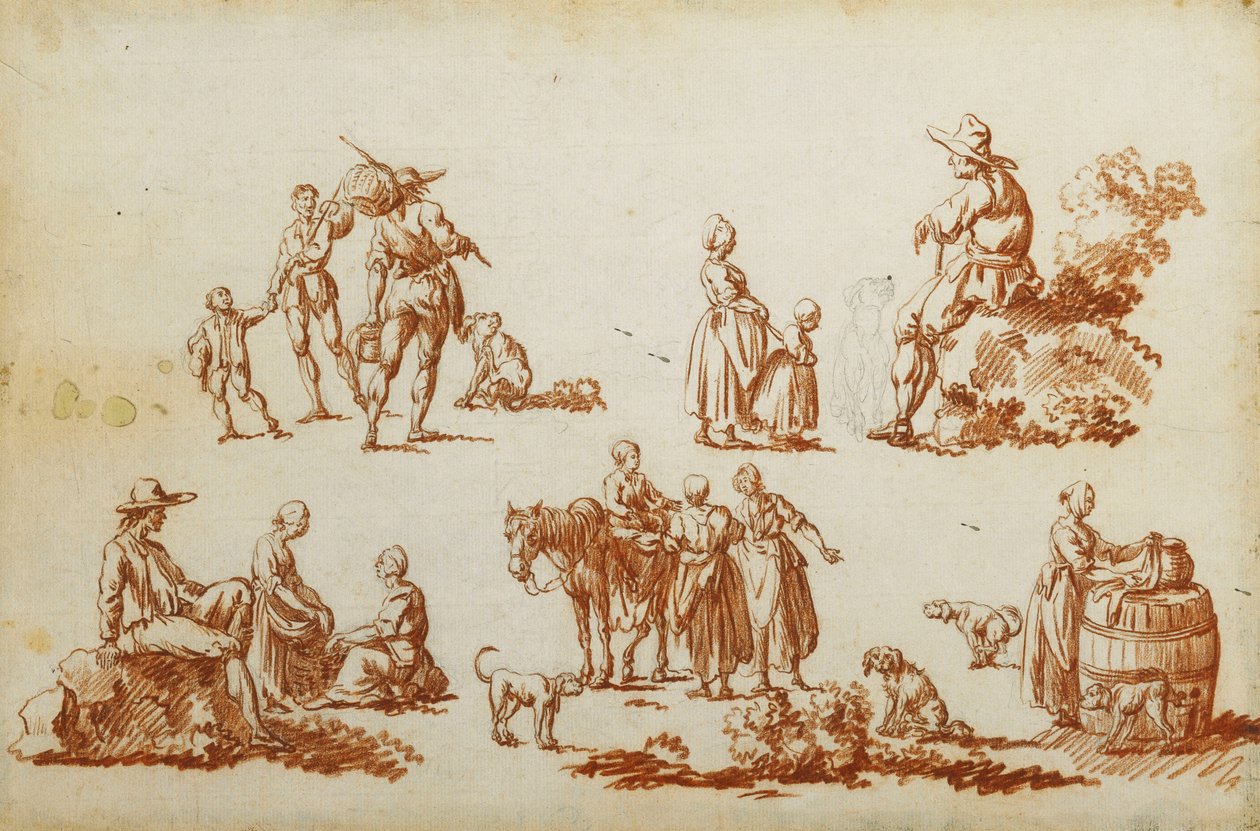 Studies of Figures and Animals by Francois Louis Joseph Watteau