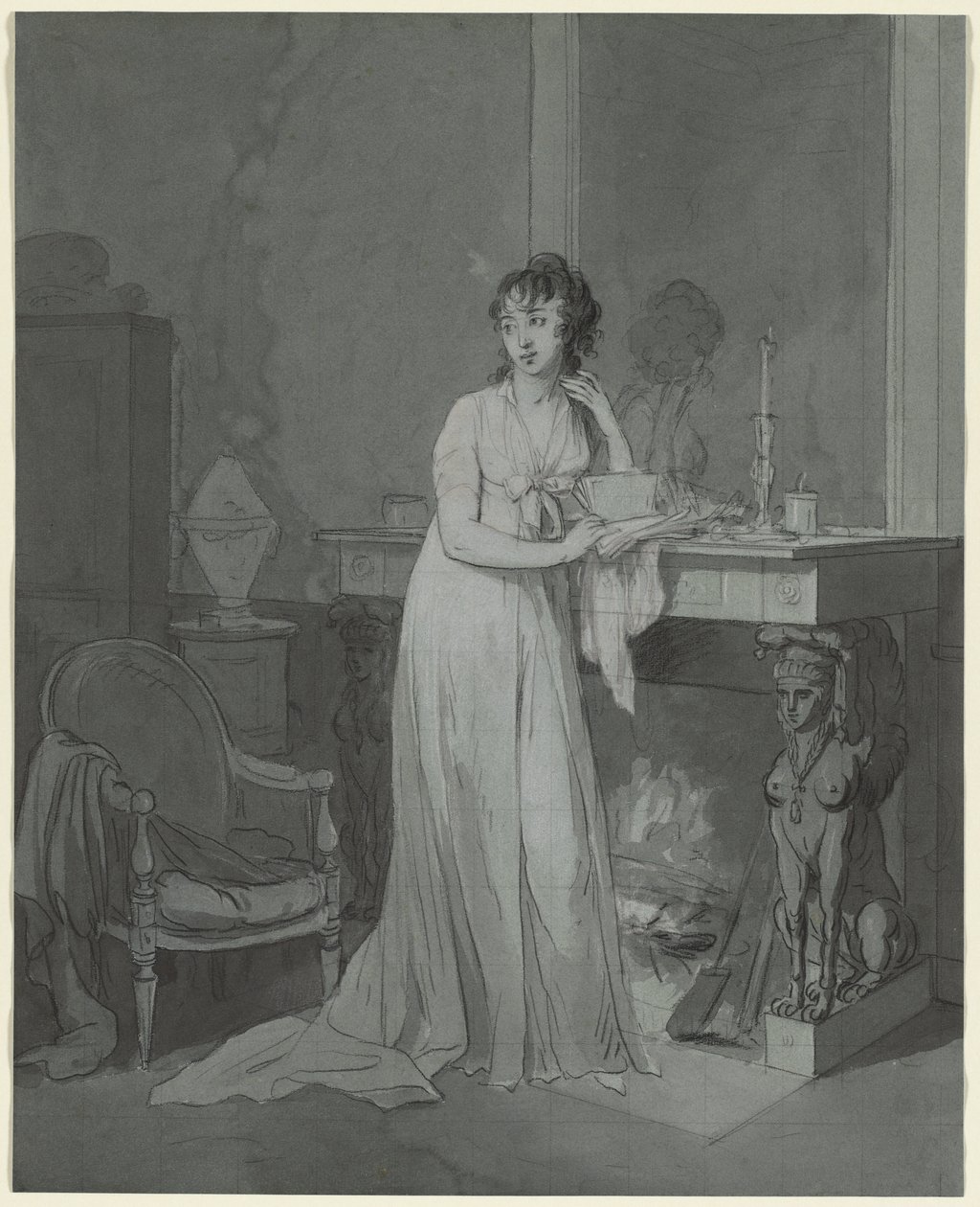 Woman in Front of a Fireplace by Louis Leopold Boilly