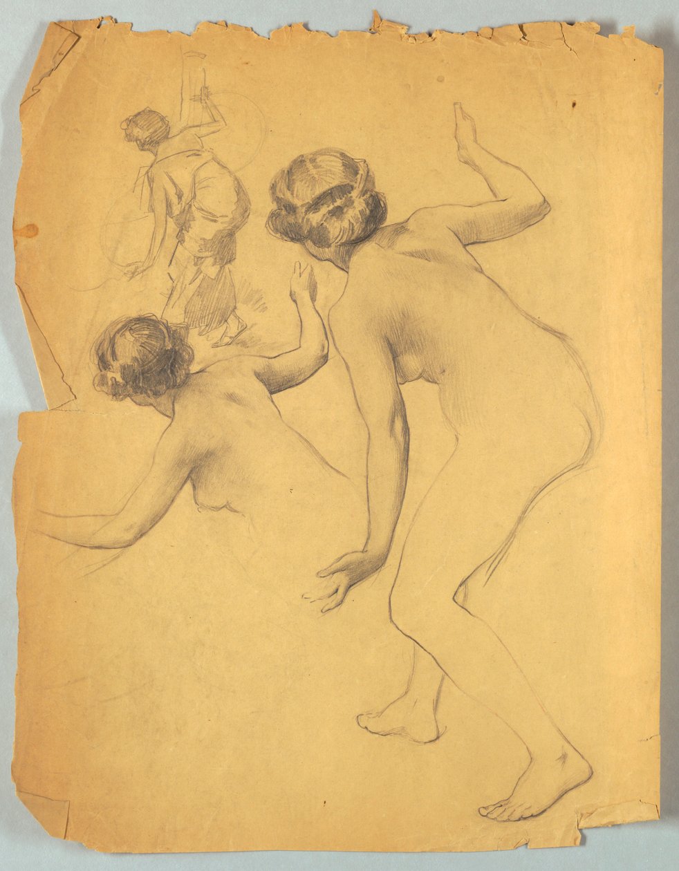 Study of Bending Nude Figure by Louis Schaettle