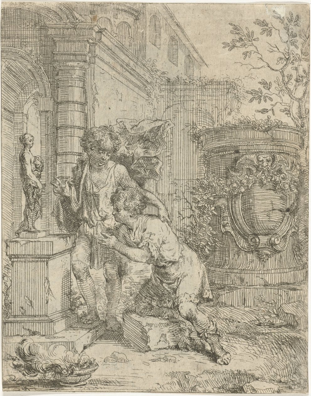 Two Boys by a Statue of Venus by Louis de Deyster
