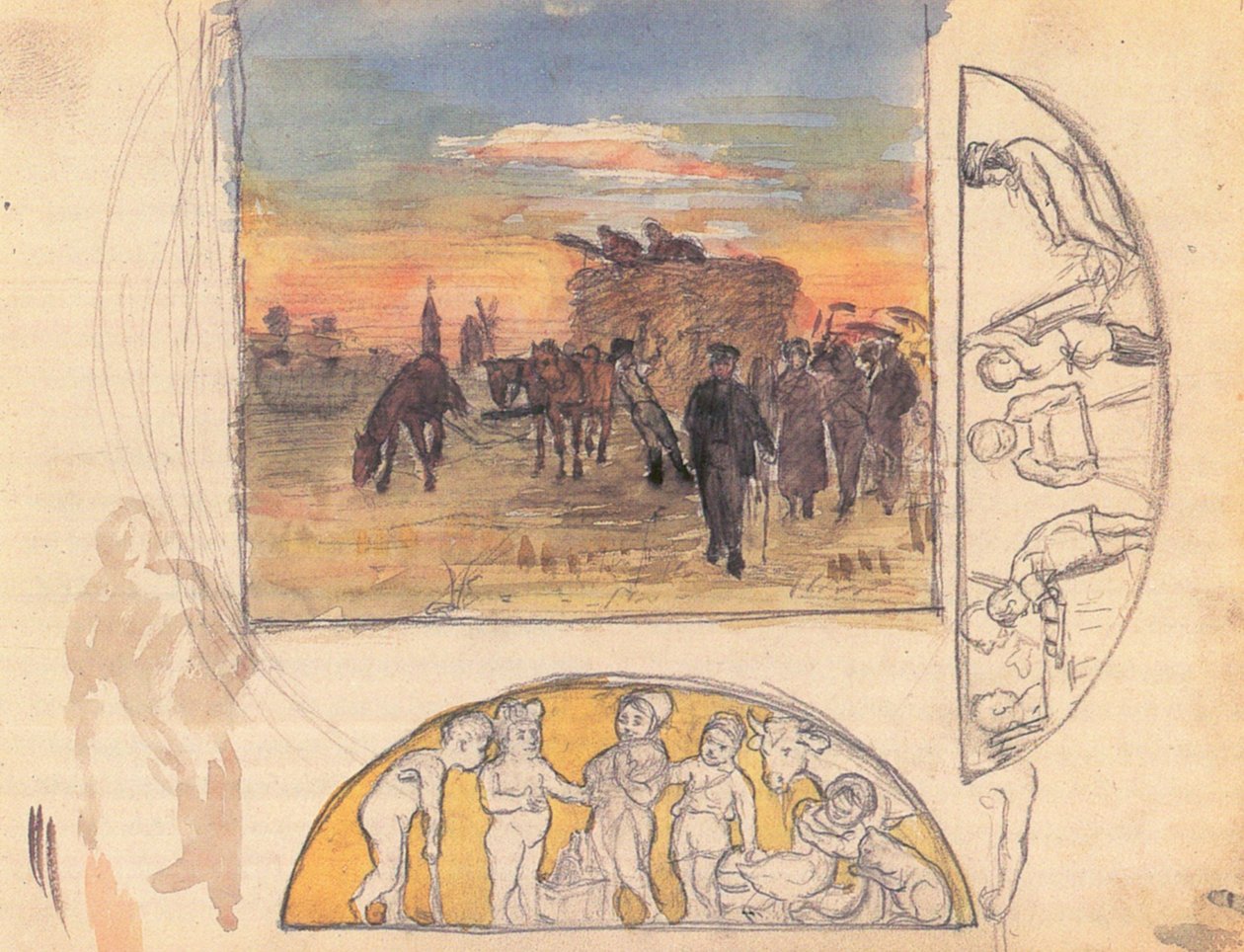 Landscape with Hay Harvest and Two Frieze Compositions by Lovis Corinth