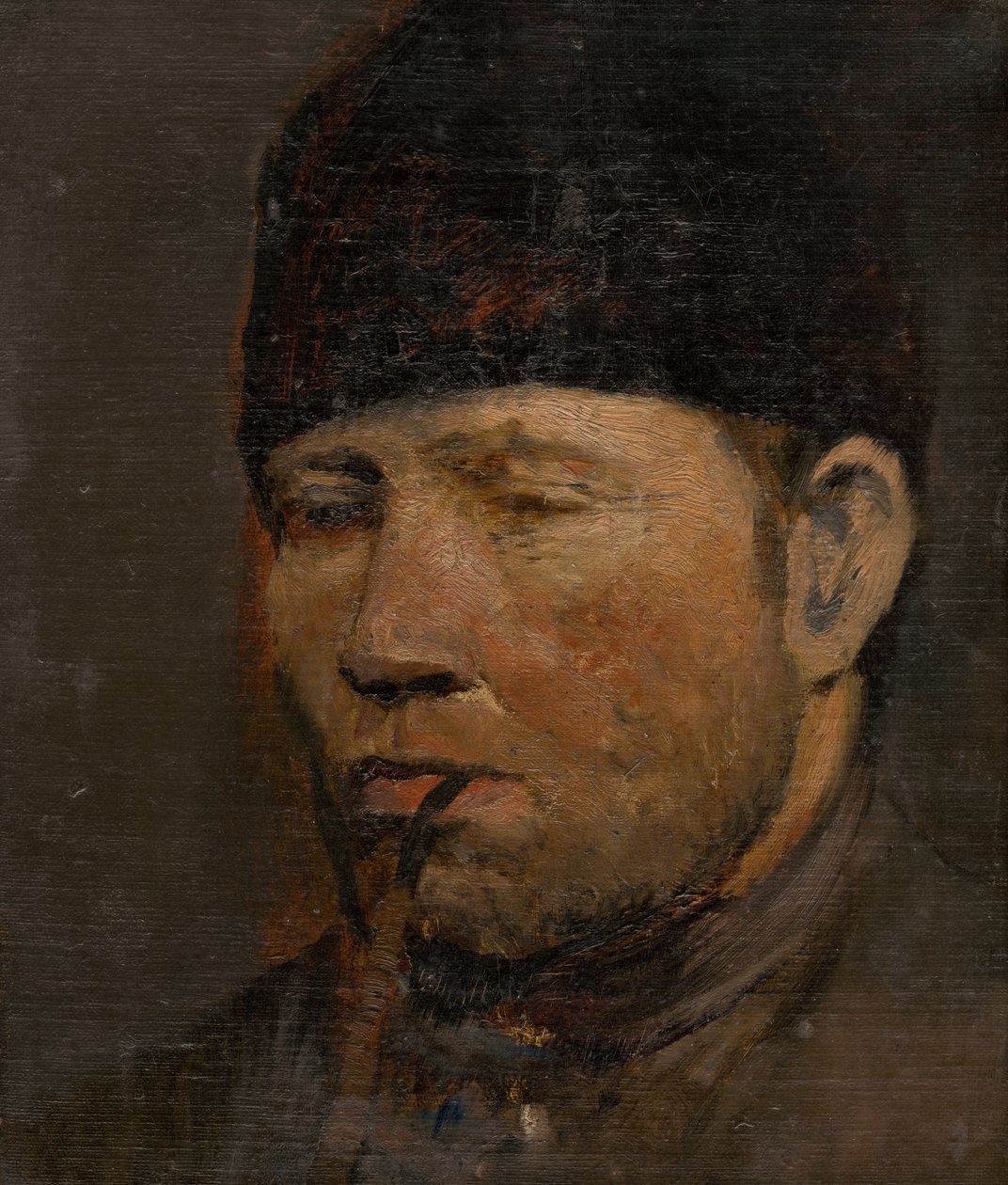 Head Study of a Peasant with a Pipe by Laszlo Mednyanszky