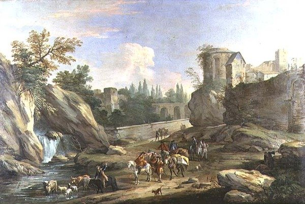 Travellers in the Campagna by Luca Carlevaris