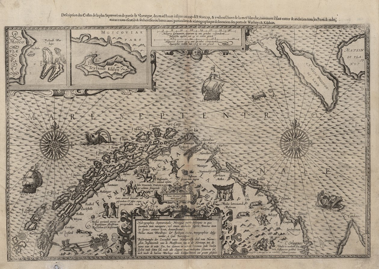 Map of Northern Norway with Enlarged Sections of Vardø and Kildin by Willem Barents by Lucas Janszoon Waghenaer