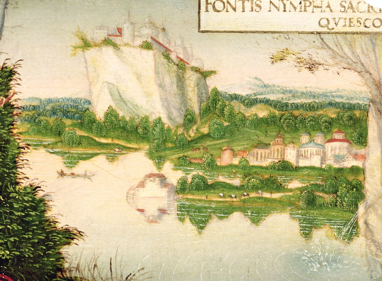 Landscape, detail of Resting Naiad by Lucas the Younger studio of Cranach