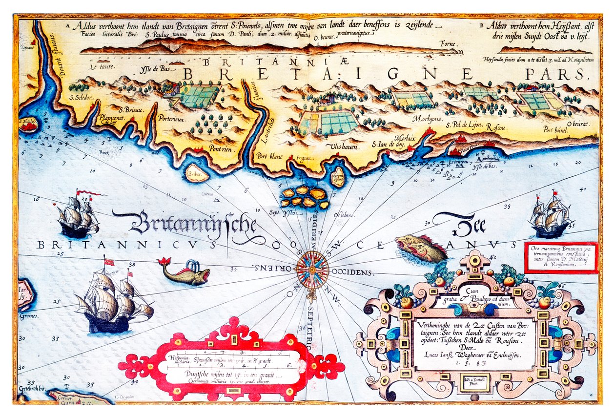 Navigation Chart of Brittany Coast by Lucas Janszoon Waghenaer