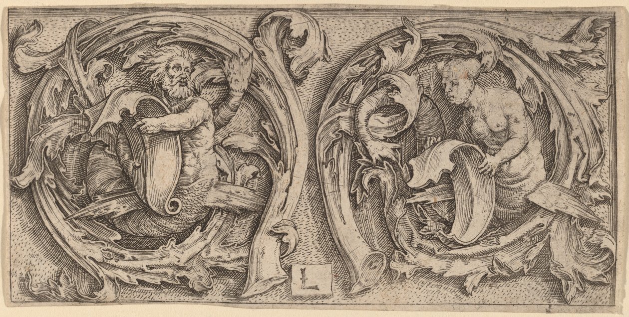 Triton and Siren in Tendrils by Lucas van Leyden