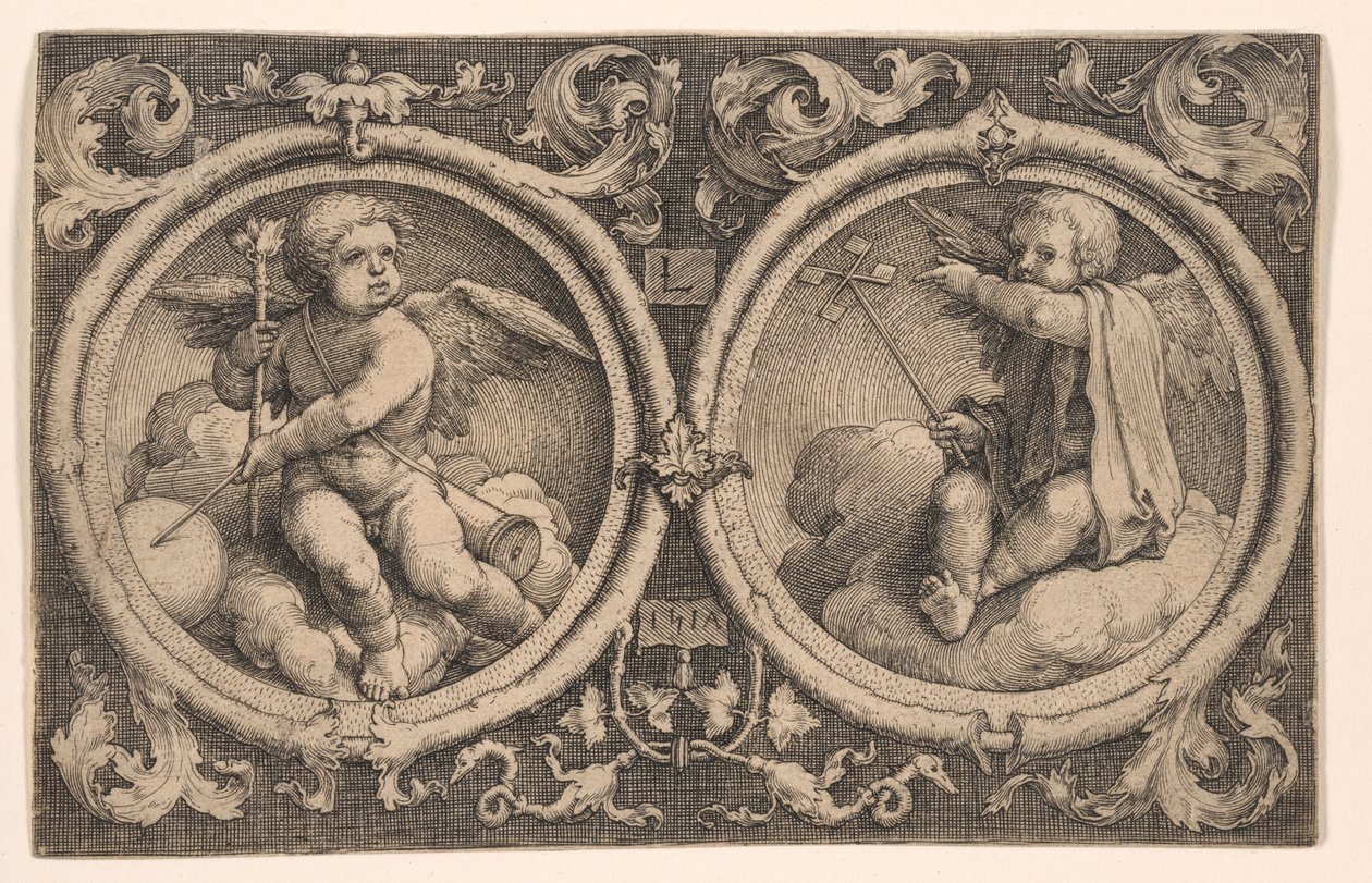 Two Cupids Seated on Clouds by Lucas van Leyden