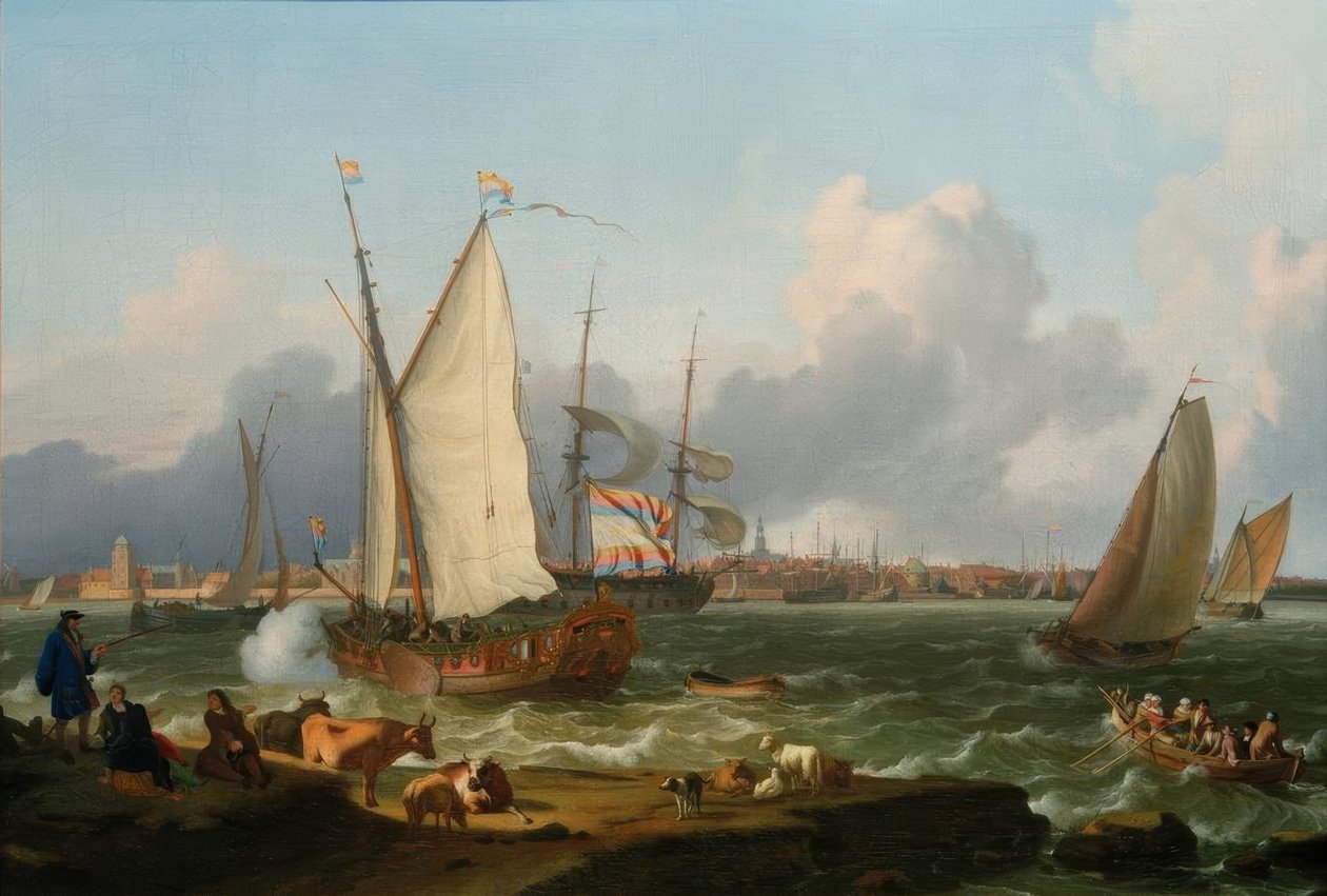 View from Nesserland Island to Emden by Ludolf Backhuysen