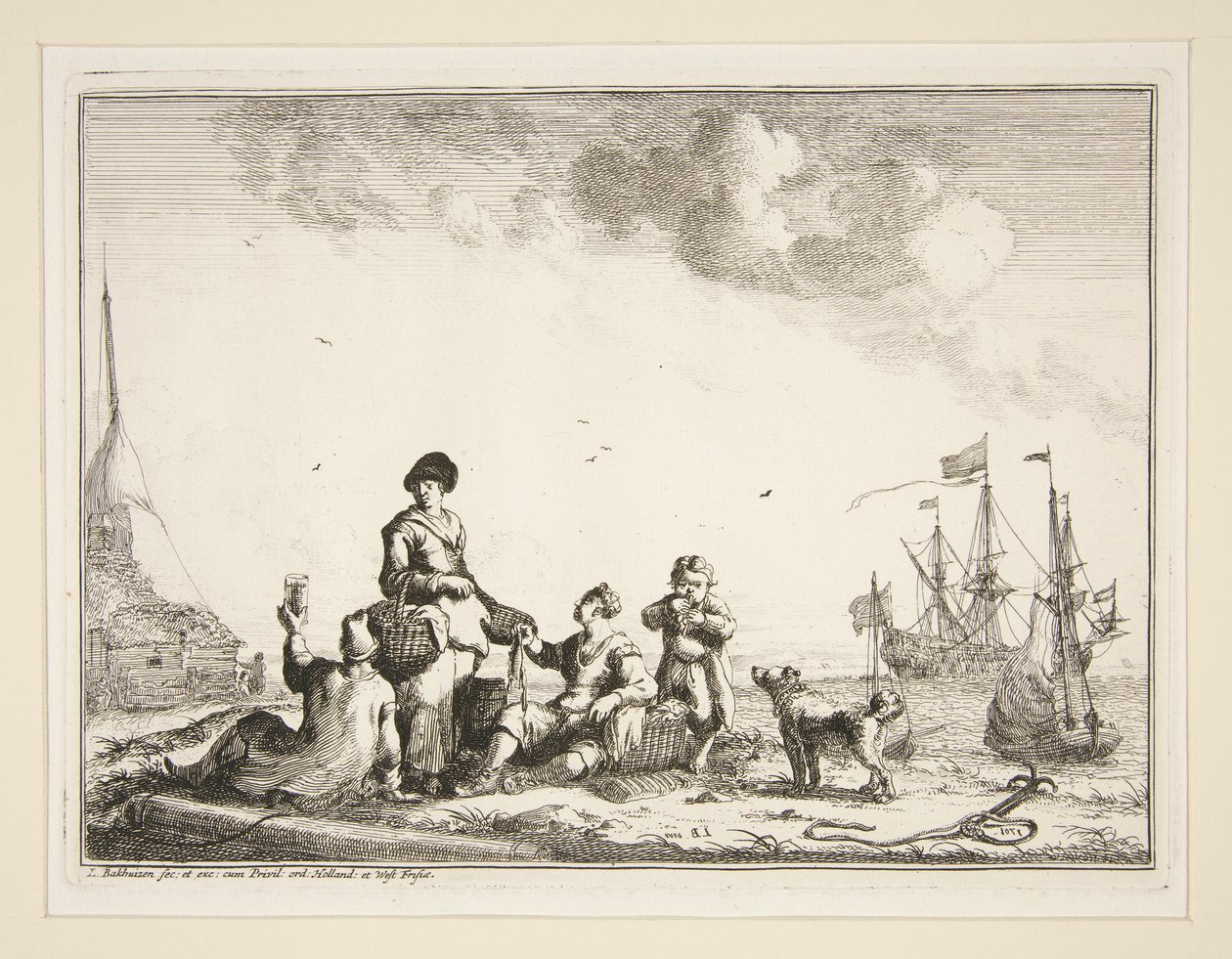 Harbor with Seamen and a Fish Peddler by Ludolf Backhuysen