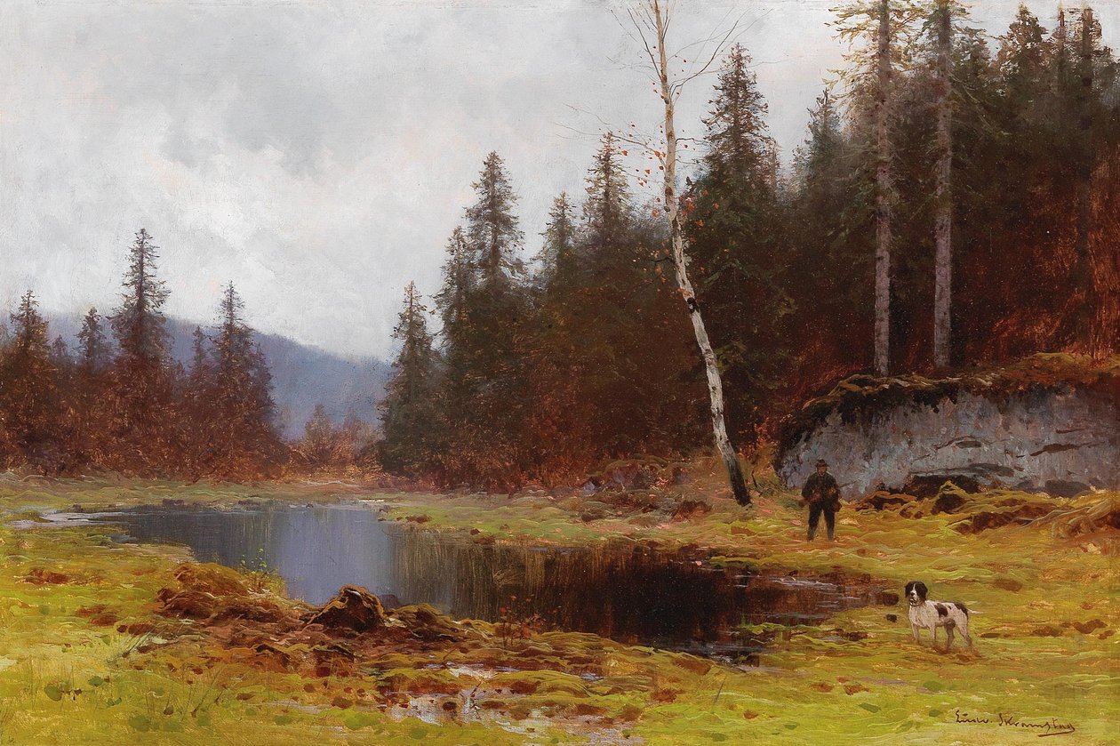 Hunter by the Pond by Ludvig Skramstad