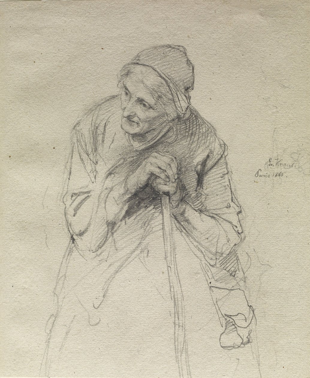 Old Woman Leaning on a Stick by Ludwig Knaus