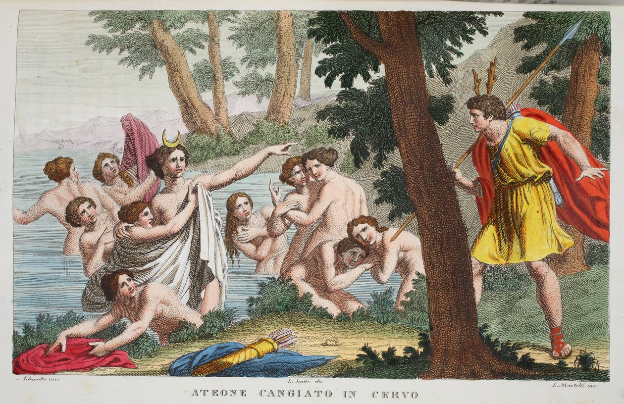 Actaeon into a Stag or Ateone Cangiato in Cervo, Illustration from Ovid