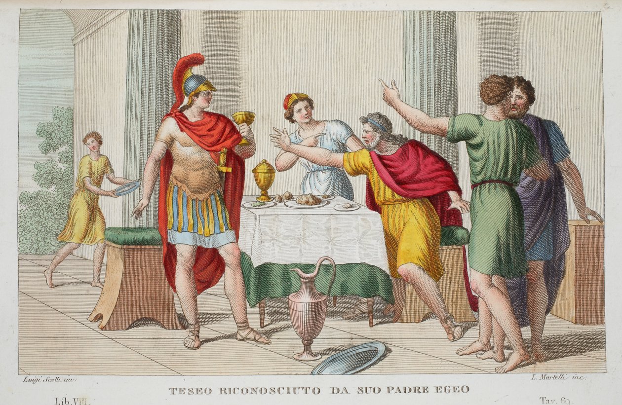 Theseus Recognised, Book VII, illustration from Ovid
