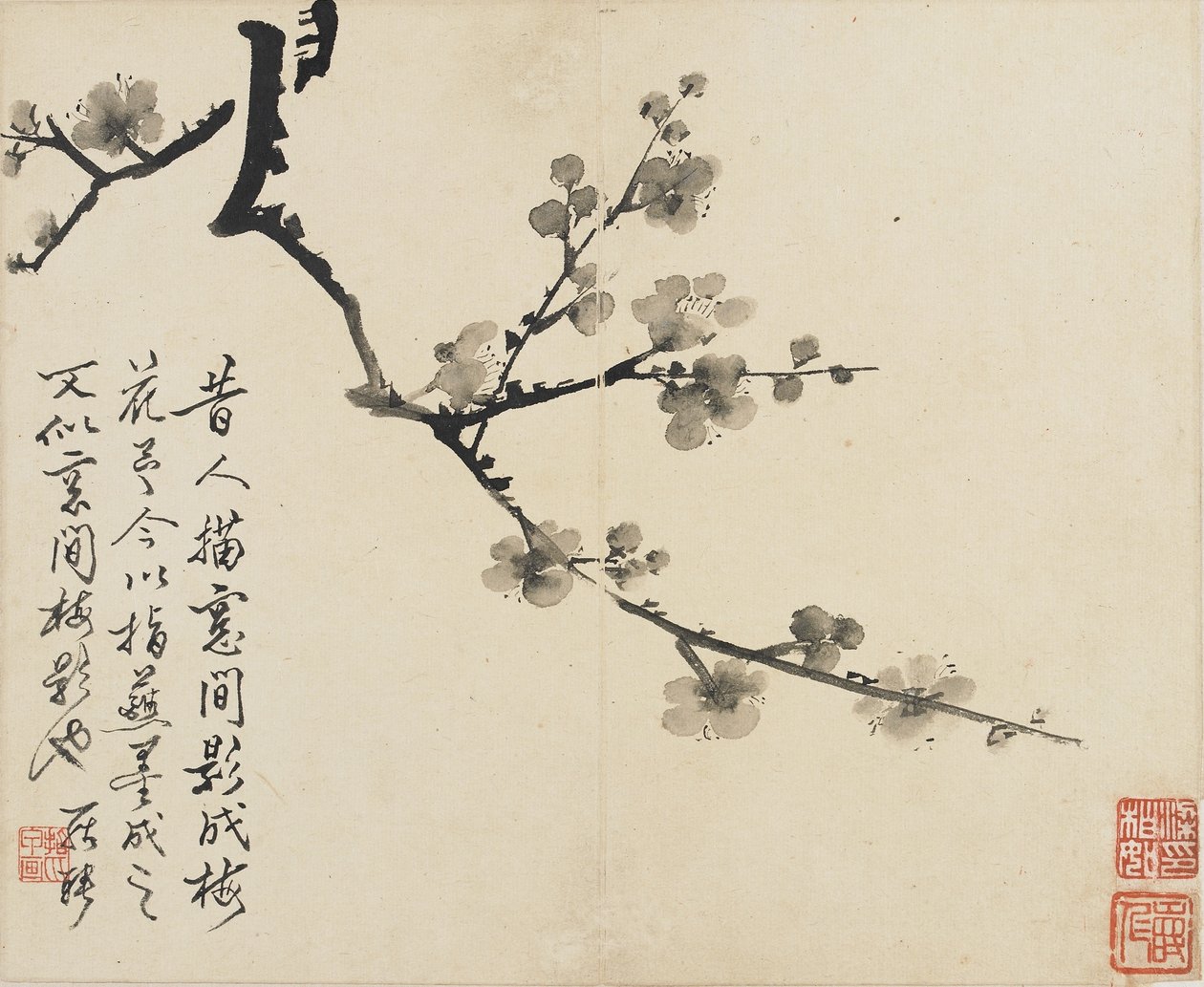 Landscapes, Flowers and Birds: Plum, Qing Dynasty by Luo Ping