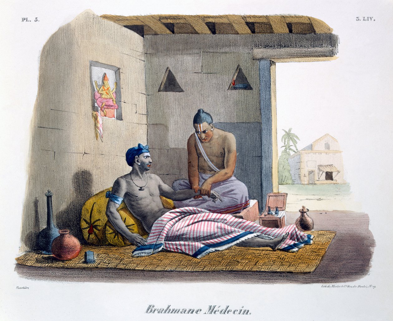 A Brahmin doctor taking a pulse by M.E. Burnouf