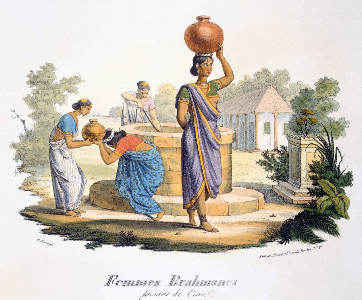Brahman women collecting water by M.E. Burnouf