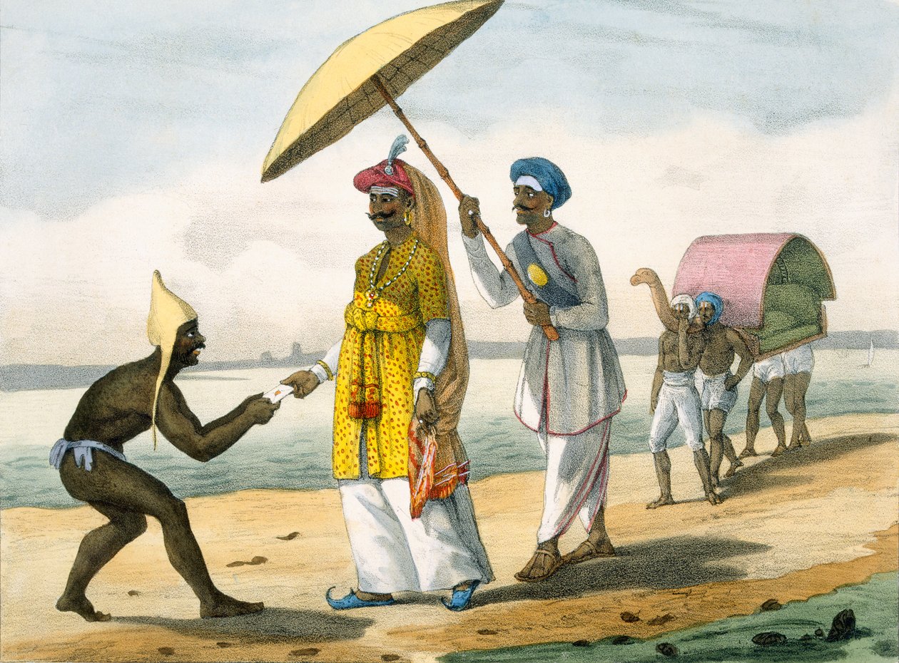 Paleagar Delivering a Letter to Grandees on a Beach, 1827-35 by M.E. Burnouf