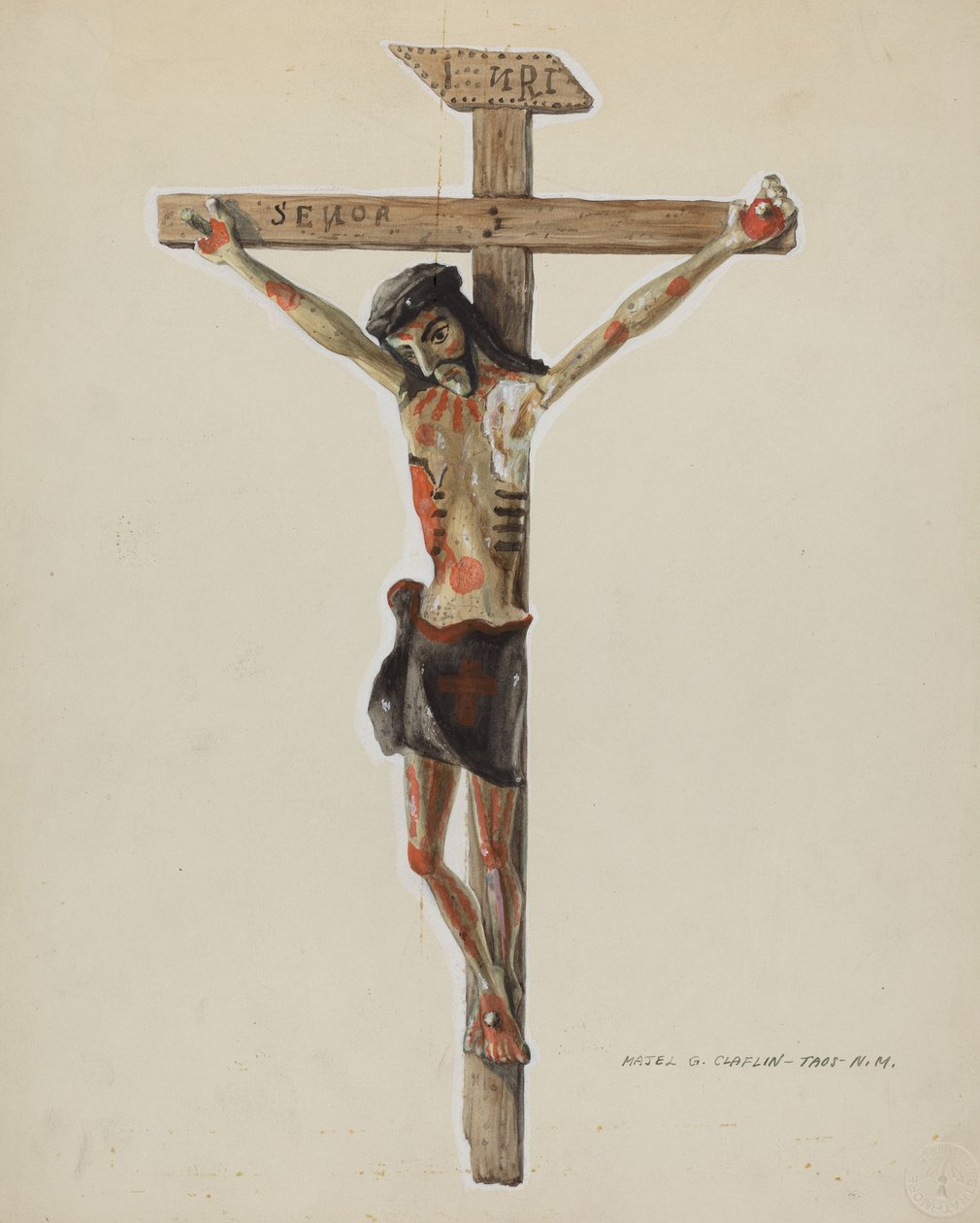 Painted Wooden Crucifix by Majel G. Claflin