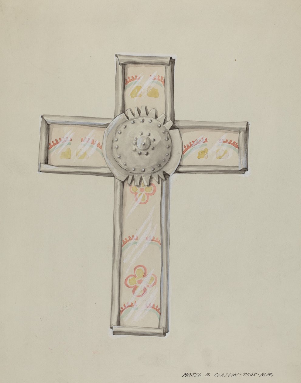 Tin & Wall Paper Cross, c. 1937 by Majel G. Claflin