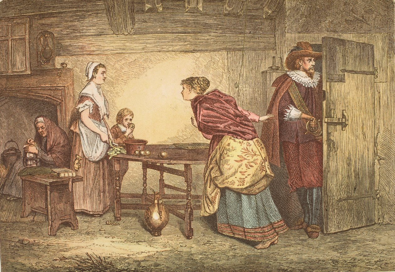 Royalists seeking refuge in the house of a Puritan, engraved by J.D. Cooper by Marcus Stone