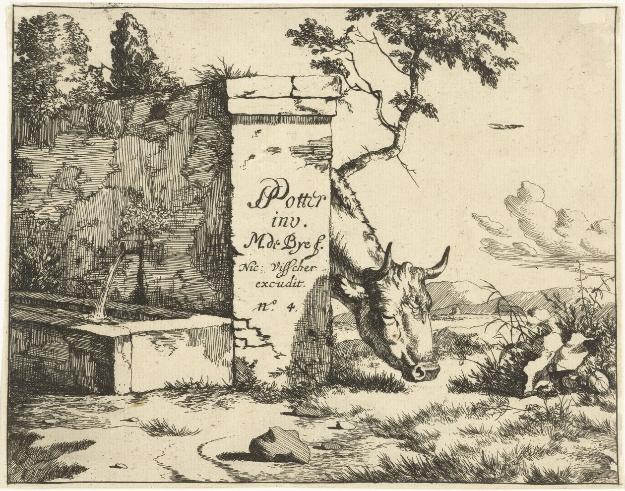 Grazing Cattle Behind a Wall (Cattle) by Marcus de Bye