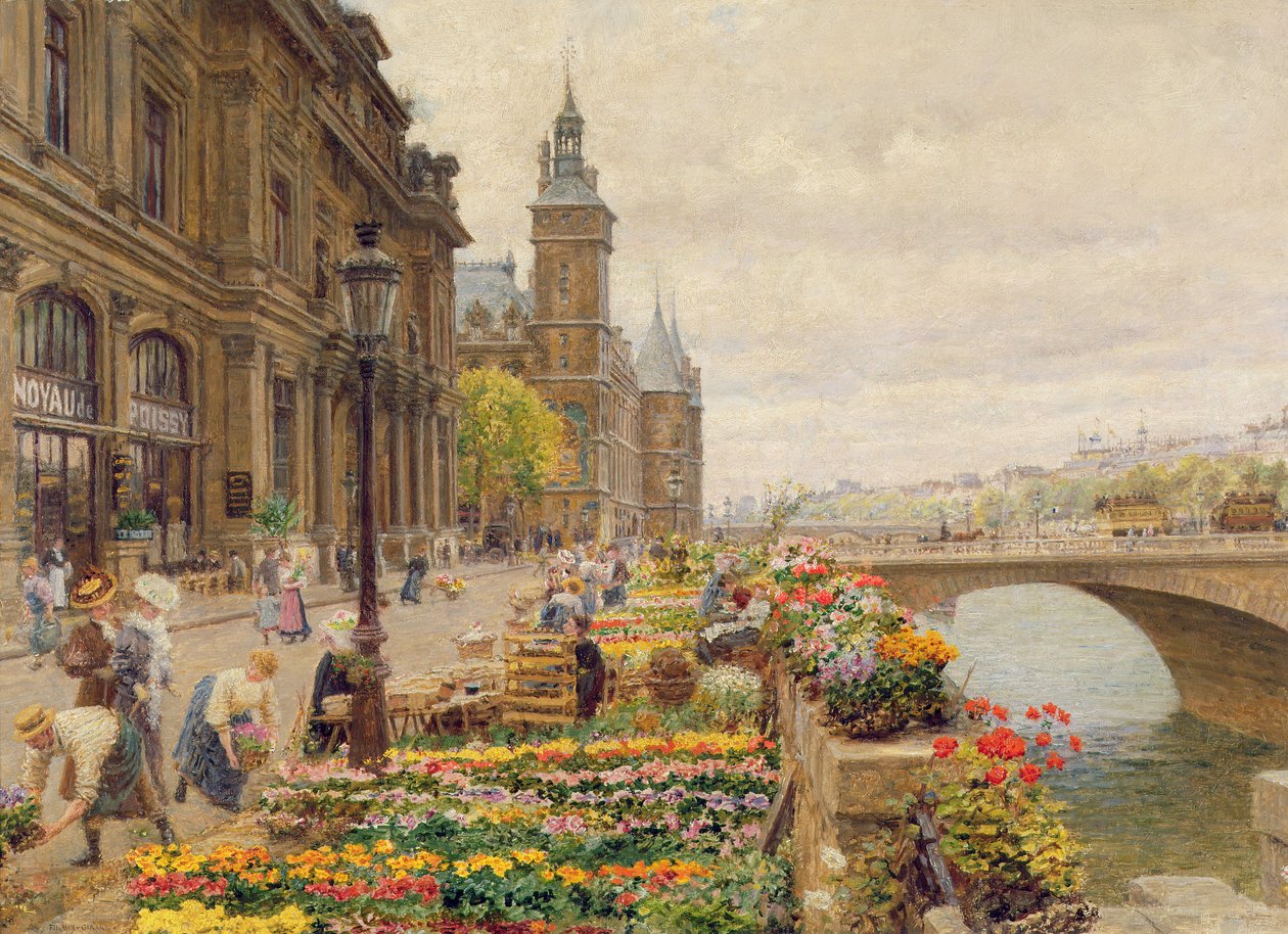 The Parisian Flower Market by Marie Francois Firmin Girard
