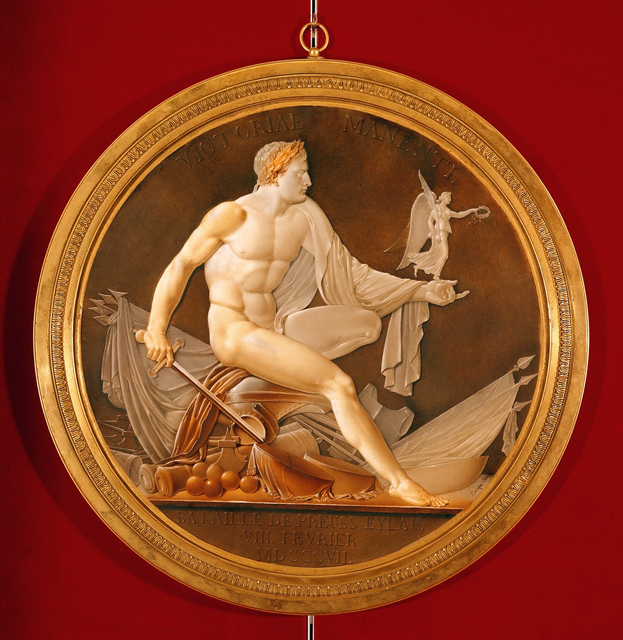 Circular plaque commemorating the Battle of Eylau, depicting Napoleon holding a figure of Victory, Sevres, 1809 by Marie Philippe Coupin de la Couperin