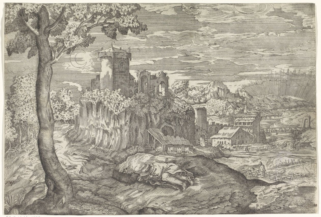 Landscape with Ruins of a Castle by Mario Cartaro